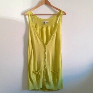 Old Navy Lime Green Knit V-Neck Front Pocket Women's Tank Top Size Medium